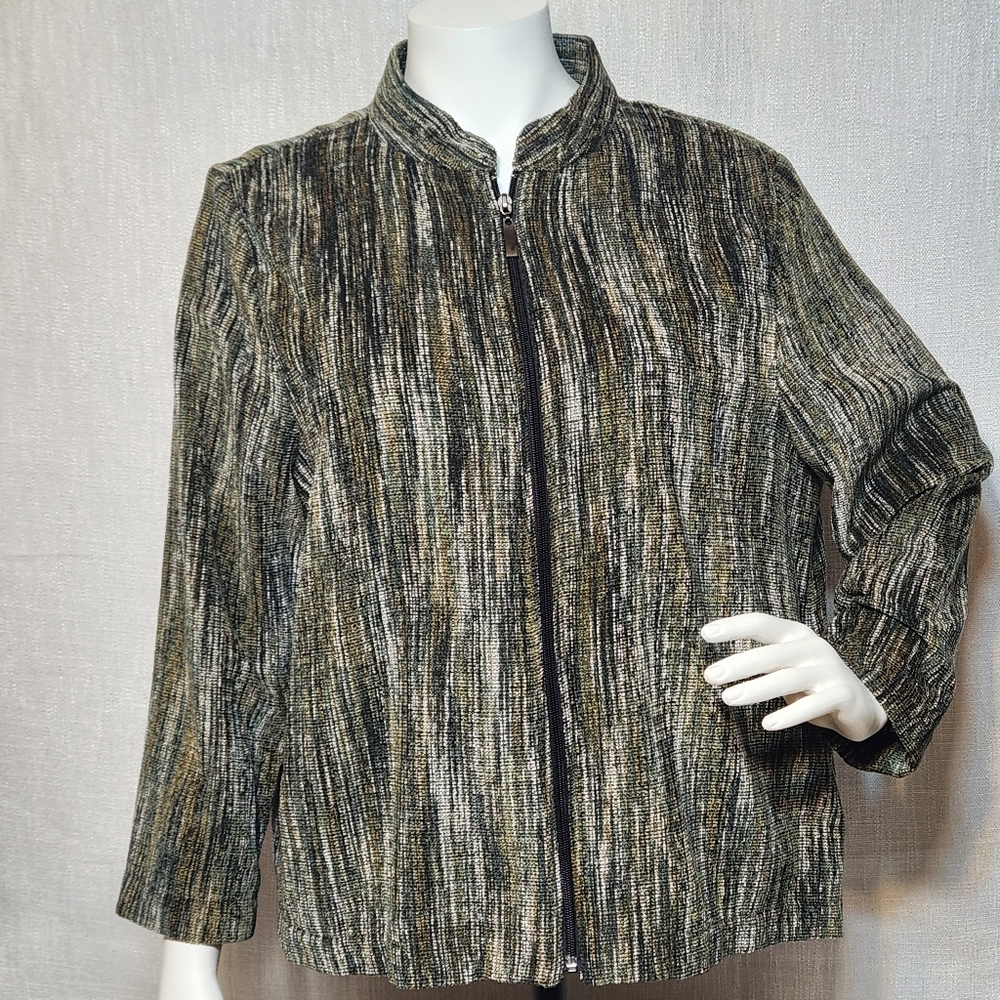 Bon Worth Vintage Tapestry Textured Blazer Zippered Large Petite